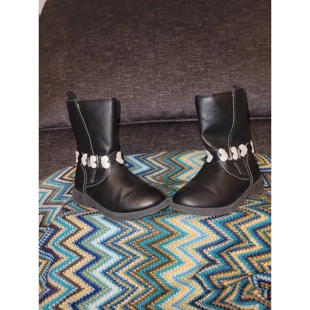 Black Zipper Up Heart Boots girls 10